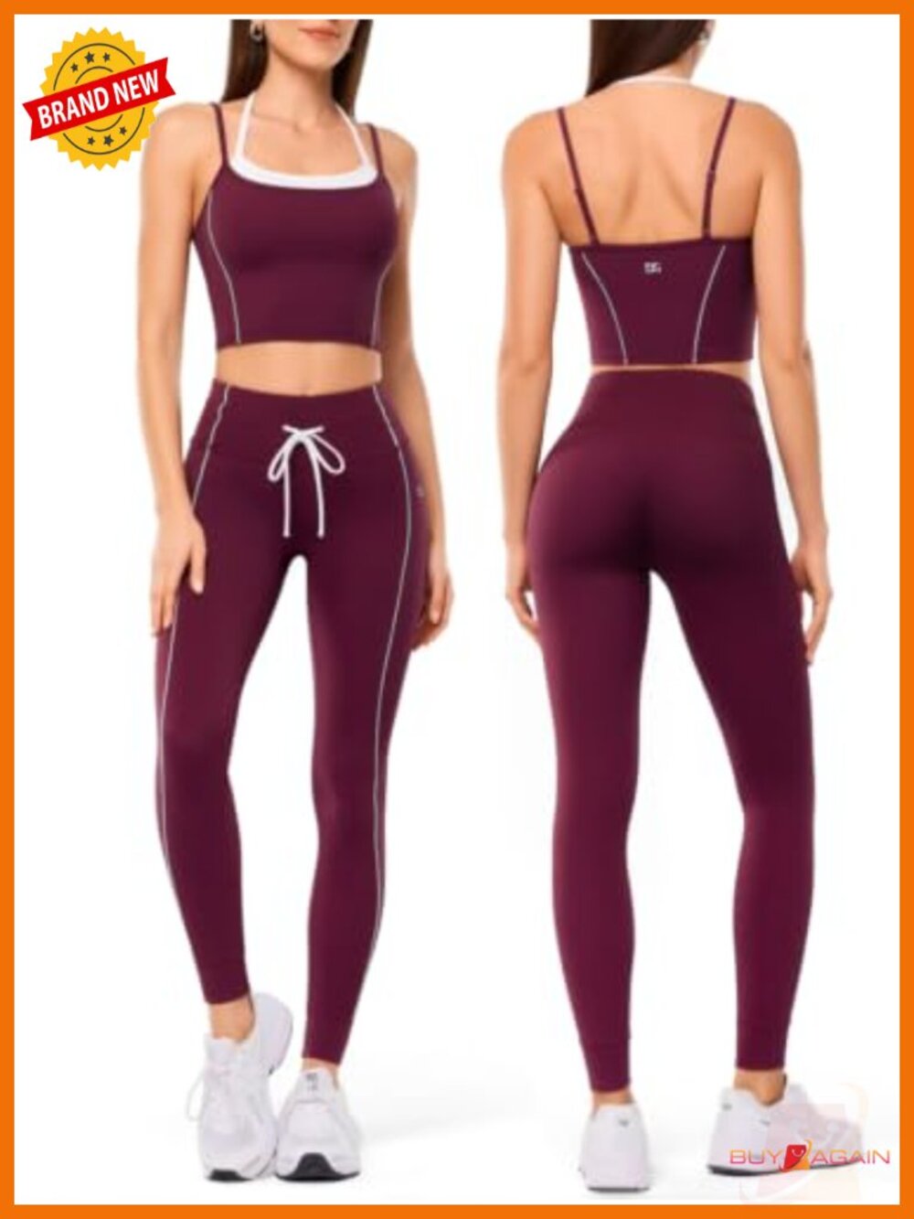 Nylon Spandex 2 Piece Workout Set with Drawstring Seamless Leggings and Tank Top
